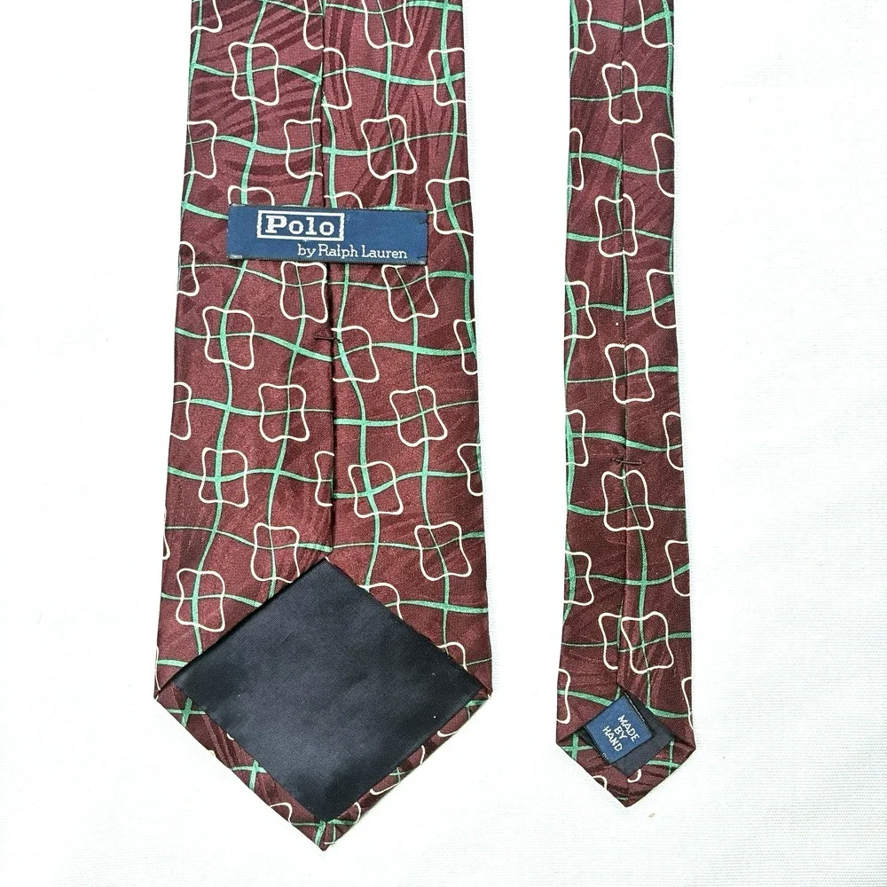 Polo Ralph Lauren Silk Tie Burgundy Abstract Art Print Hand Made USA